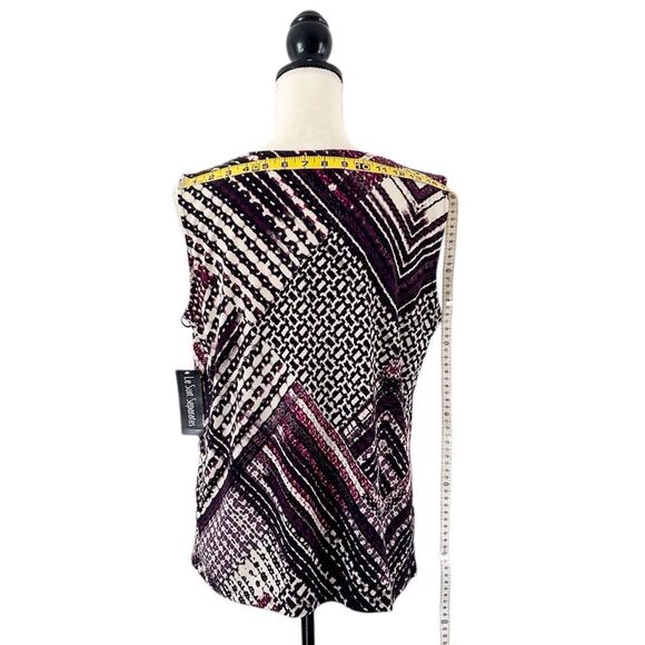 Le Suit Plum Purple, Off White and Black Geometric Pattern Tank Blouse Size L - Picture 6 of 12